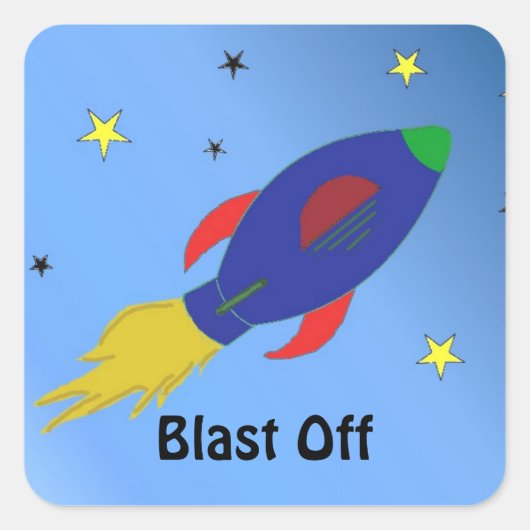 Rocket Ship Blasting off Vierkante Sticker (Voorkant)