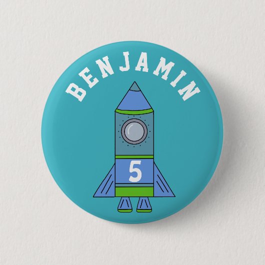 Rocket Ship  Blue Birthday Ronde Button 5,7 Cm (Voorkant)