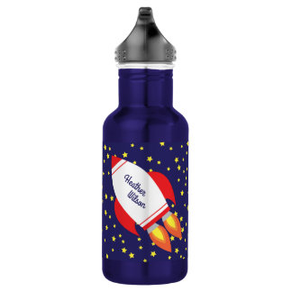 Rocket Ship Cute Kids Bouteille d'eau avec nom