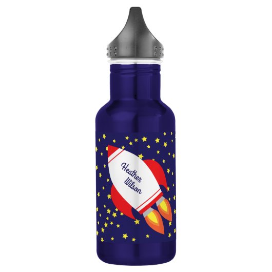 Rocket Ship Cute Kids Bouteille d'eau avec nom (Gauche)