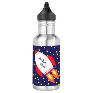 Rocket Ship Cute Kinder Water Fles met naam