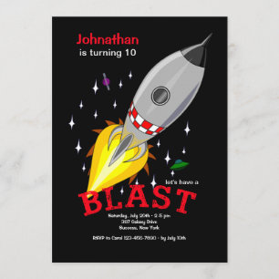 Rocket Ship in Space Invitation Kaart
