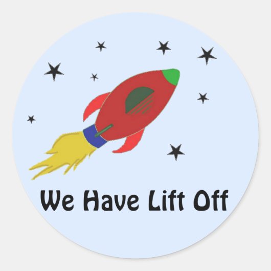 Rocket Ship met Gezegde Ronde Sticker (Voorkant)
