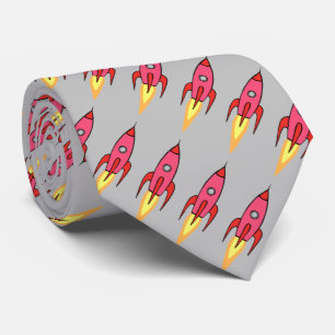  Rocket Ship Pattern Buitenspatie Hot Pink Stropdas