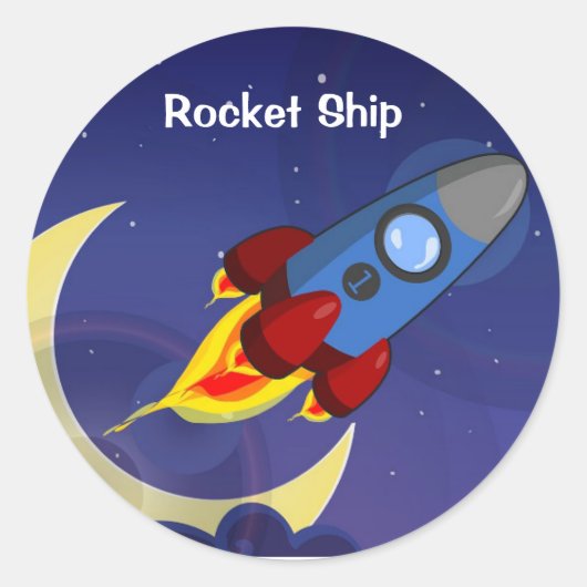 Rocket Ship Ronde Sticker (Voorkant)