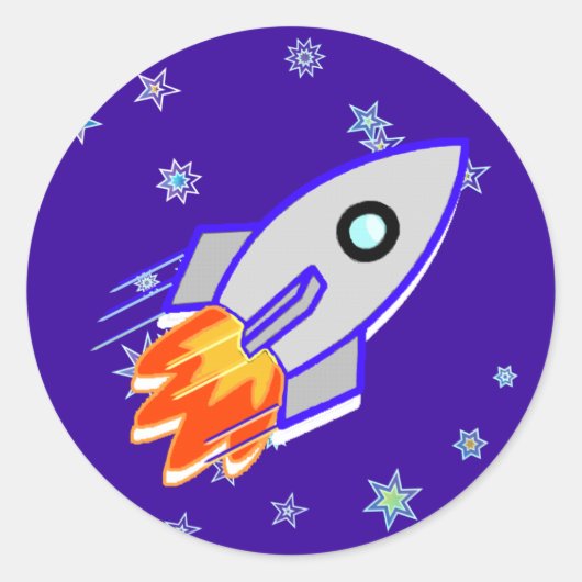 Rocket Ship Ronde Sticker (Voorkant)