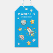 Rocket Ship Space-thema aangepaste verjaardagsfees Cadeaulabel (Achterkant)