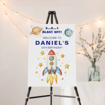 Rocket Ship Space Theme Verjaardag Welkom Teken