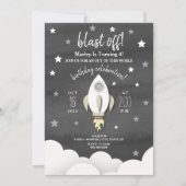 Rocket Ship + Stars Neutral Birthday Party Kaart (Voorkant)