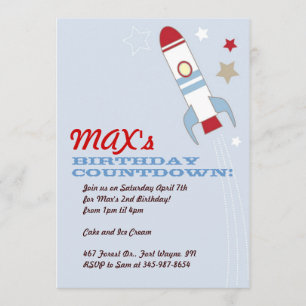 Rocket Ship Thmed Birthday Invitations Kaart
