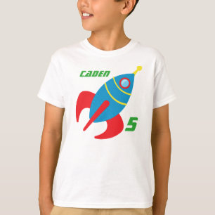 Rocket Ship Verjaardagsjongen Gepersonaliseerde Ki T-shirt