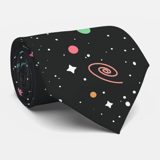 Rocket Ships and Planets on Black Stropdas (Opgerold)