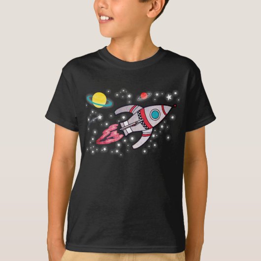 Rocket space jongens zwart t-shirt (Voorkant)