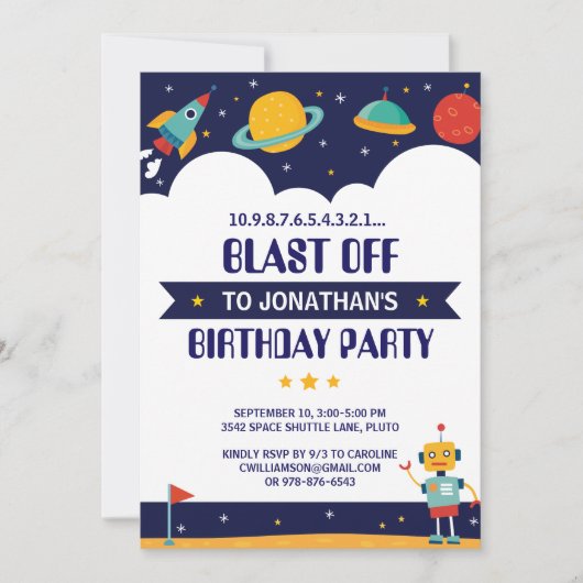 Rocket Space Ship Anniversaire Fête Invitation (Devant)