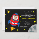 Rocket Space Ship Foto Birthday Party Invitations Kaart (Voorkant)