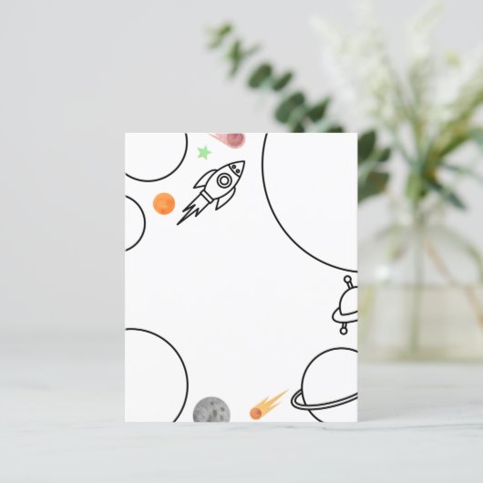 Rocket & Space Verjaardag Kleurplaat Dank u (Staand voorkant)