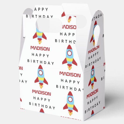 Rocket Spaceship Lancering Custom Name Birthday Bedankdoosjes (Geopend)