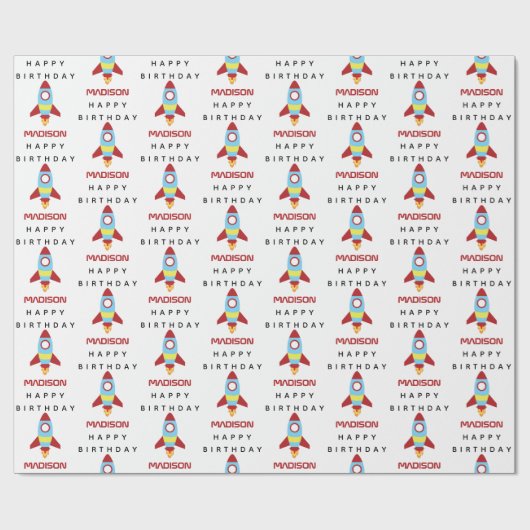 Rocket Spaceship Lancering Custom Name Birthday Cadeaupapier (Vlak)