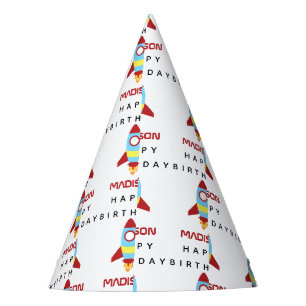 Rocket Spaceship Lancering Custom Name Birthday Feesthoedjes