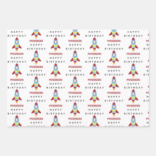 Rocket Spaceship Lancering Custom Name Birthday Inpakpapier Vel (Voorkant 2)