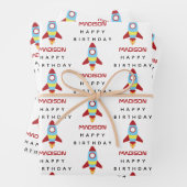 Rocket Spaceship Lancering Custom Name Birthday Inpakpapier Vel (In situ)