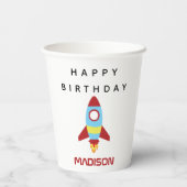 Rocket Spaceship Lancering Custom Name Birthday Papieren Bekers (Achterkant)
