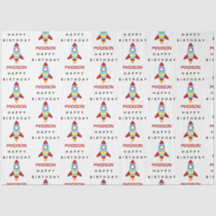 Rocket Spaceship Lancering Custom Name Birthday Tissuepapier