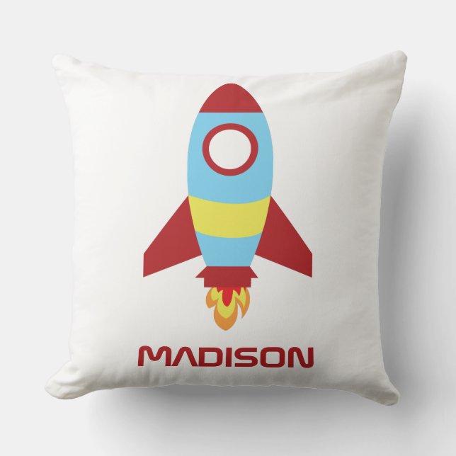 Rocket Spaceship Launing Custom Name Kussen (Voorkant)