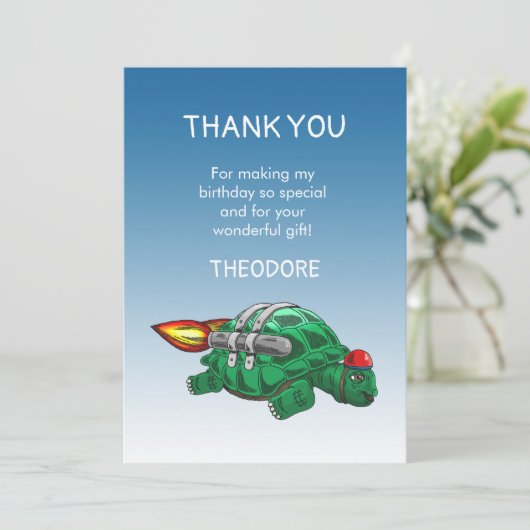 Rocket Turtle Verjaardag Dank u kaart (Staand voorkant)