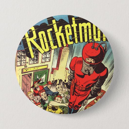 Rocketman strips ronde button 7,6 cm (Voorkant)