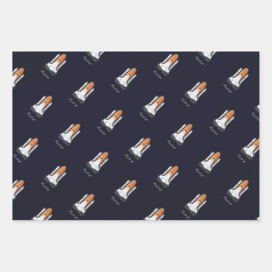 Rockets Solar System Astronaut Satelliet 3 stuk Inpakpapier Vel (Voorkant)