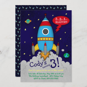 Rocketship Birthday Party Invitation Kaart