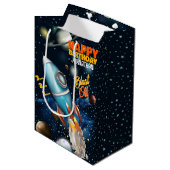 Rocketship Space Adventure Kids Verjaardag Medium Cadeauzakje (Voorkant Gekanteld)