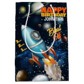 Rocketship Space Adventure Kids Verjaardag Medium Cadeauzakje (Voorkant)