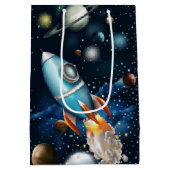Rocketship Space Adventure Kids Verjaardag Medium Cadeauzakje (Achterkant)