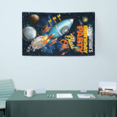 Rocketship Space Adventure Kids Verjaardag Spandoek (Beurs)