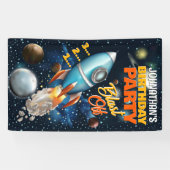 Rocketship Space Adventure Kids Verjaardag Spandoek (Horizontaal)