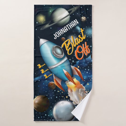 Rocketship Space Adventure Personaliseren Bad Handdoek (Badhanddoek)