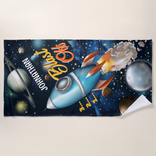 Rocketship Space Adventure Personaliseren Strandlaken (Voorkant)