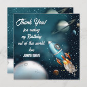 Rocketship Space Adventure Verjaardag Bedankkaart (Voorkant / Achterkant)