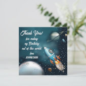 Rocketship Space Adventure Verjaardag Bedankkaart (Staand voorkant)