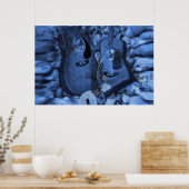 Rockgitaren veranderen in de blauwe diepten poster (Keuken)