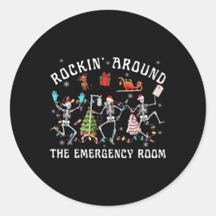Rockin-around De Spoedeisende Hulp Skeleton Er Nur Ronde Sticker