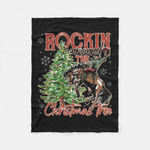 Rockin' Around The Christmas Cowboy Tree Santa Rid Fleece Deken
