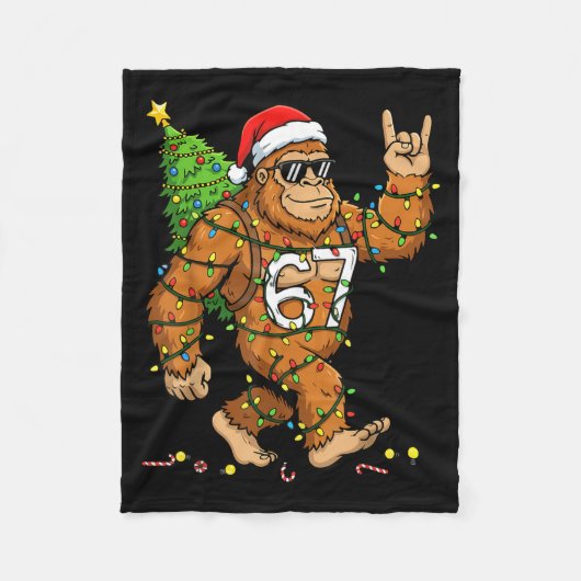 Rockin' Bigfoot Christmas Tree Xmas Lights Funny 6 Fleece Deken (Voorkant)