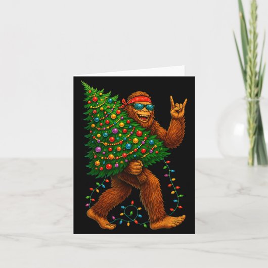 Rockin Christmas Bigfoot Carrying Tree Fun Xmas Ro Kaart (Voorkant)