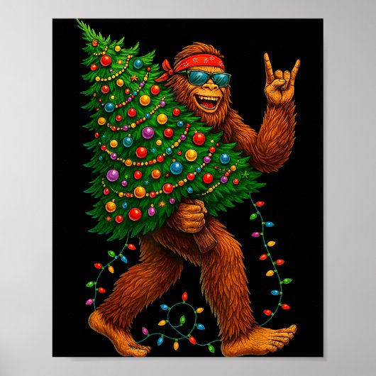 Rockin Christmas Bigfoot Carrying Tree Fun Xmas Ro Poster (Voorkant)