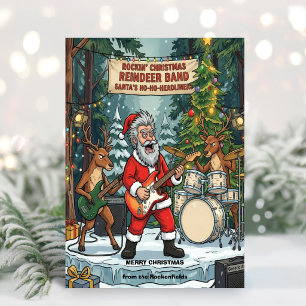Rockin' Christmas Santa Reindeer Band Feestdagenkaart