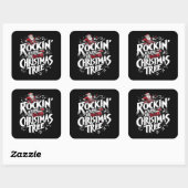 Rockin' Christmas Tree Text Drummer Vierkante Sticker (Vel)
