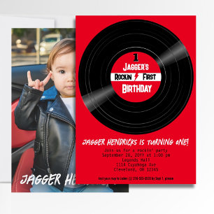 Rockin Eerste Verjaardag Foto Vinyl Record Red Lab Kaart